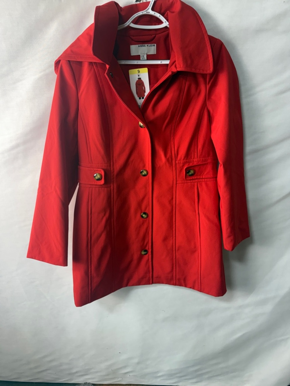 Anne Klein Vibrant Red Single-Breasted Trench Coat